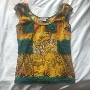Papaya Moon Y2K Yellow & Teal Printed Tank Top